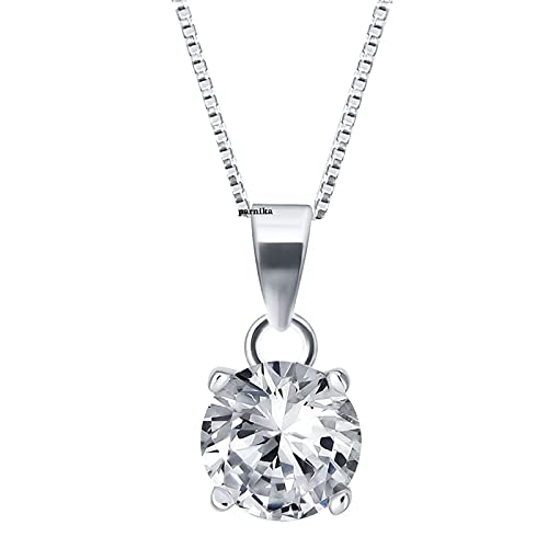 Parnika 925 Sterling Silver Solitaire Zircon Pendant for Women and Girls | Gift for Women and Girls | With Certificate of Authenticity | Pendant Only | Chain not Included |