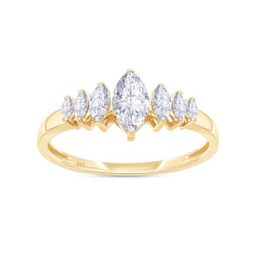 AFFY Marquise Cut White Cubic Zirconia 7 Stone Engagement Ring in 925 Sterling Silver (1.60 cttw)
