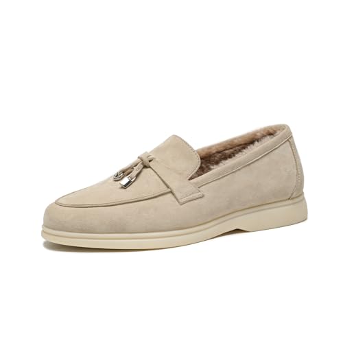 Image of BEAU TODAY Suede Loafers Flats for Women, Women's Slip On Penny Loafers, Leather Driving Comfortable Dress Ladies Loafers Casual Office Work Shoes