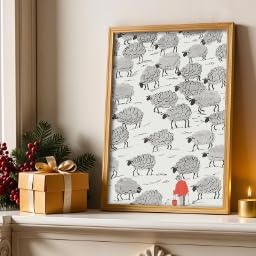 Décoration murale maison minimaliste | Grande toile mouton 70x100