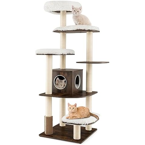 PETSITE Tall Cat Tree for Indoor Cats, 71 Inches Multi-Level Modern Cat Tower with Plush Perch, Cozy Condo, Platforms, Sisal Scratching Posts, EVA Massage Comb & Removable Cushions (Brown) Cover