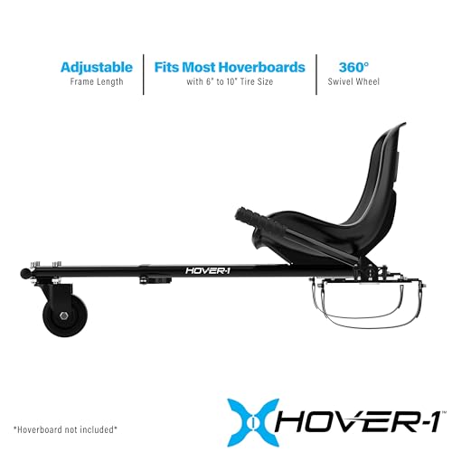 Image of Hover-1 Buggy Hoverboard Attachment - Compatible with Most 6.5 inch & 8 inch Electric Hoverboards, Hand-Operated Rear Wheel Control, Adjustable Frame & Straps, Easy Assembly & Install Hoverboard Go Kart