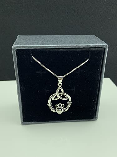 Silvercloseout Sterling Silver Celtic Triangle Holding A Heart Crown Claddagh Pendant Necklace For Women Teen Girls Unique Gifts, Comes Ready In Gift Box #TOP2