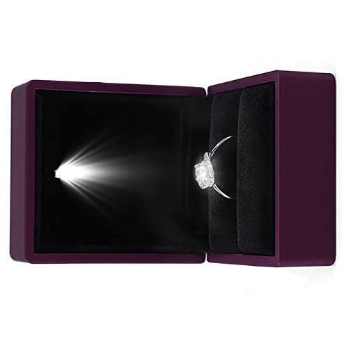 GOTOTOP Fashionable Engagement Ring Box, Soft Plush Material, LED Display, for Proposal and Wedding Rings, Size 2.6x2.36x1.97 Inch (Purple)