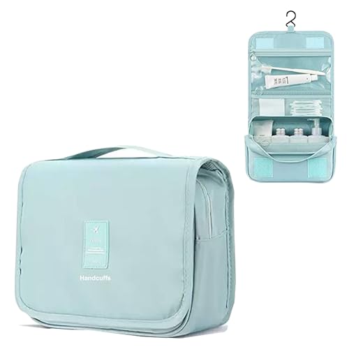 Image of Handcuffs Polyester Toiletry Kit Bag | Makeup | Pouch | Travel | Cosmetic | Storage | Organizer | Hanging | Grooming | Professional | Make Up | Artist | Case (Sky Blue, 9.5 Cm, 24 X 20 X 9.5 Cm)