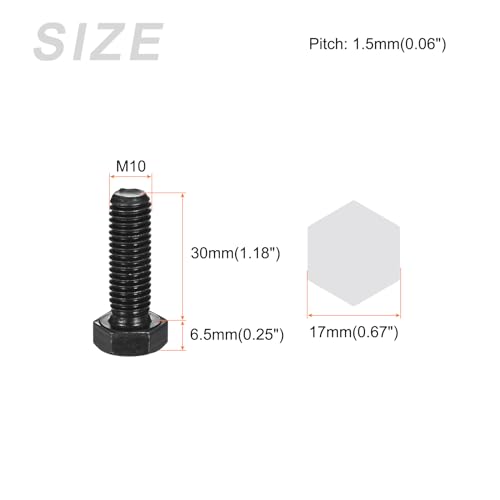 Image of METALLIXITY Hex Bolts (M10-1.5x30mm) 10Pcs, 12.9 Grade Carbon Steel Fully Threaded Black Oxide, Coarse Thread UNC Hex Head Screw Bolt - for Mechanical Repair
