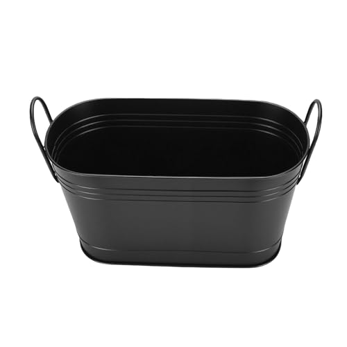 Bewinner Secchio Porta Legna da Ardere in Metallo, Porta Legna Ovale Nero e Contenitore Portaoggetti con Manici per Caminetto da Interni Ed Esterni, Giardino, Feste, Uso Multiuso