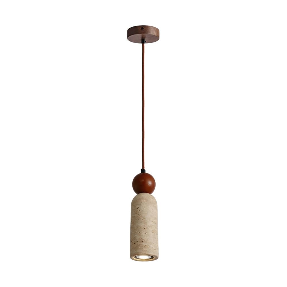 KXEcoLife Stone Pendant Light Natural Travertine Hanging Lamp Wood Accent Lighting Ceiling Fixtures for Kitchen Island Bedroom Dining Room Decor