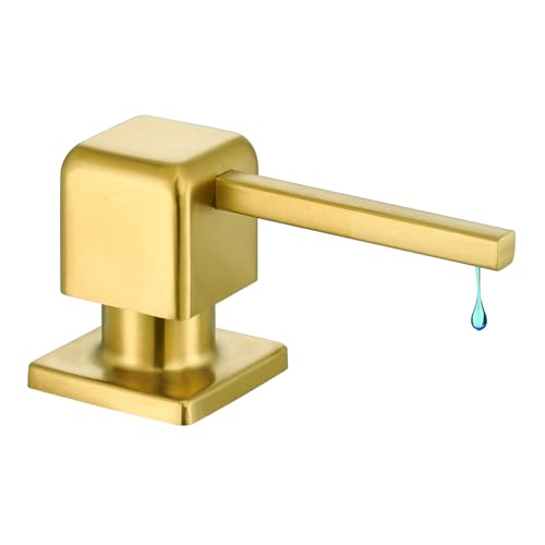 CREA Brushed Gold Soap Dispenser for Kitchen Sink, Kitchen Soap Dispenser Gold Square Built in Sink Soap Dispenser for Bathroom with 17 OZ Bottle