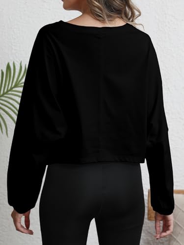 Womens Workout Tops Casual Sweatshirt Long Sleeve Cropped t Shirts Crewneck Loose Fit Clothing for Women Trendy3