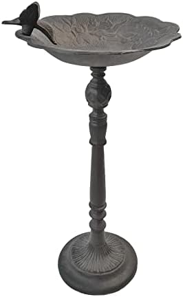 Keleday Bird Bath for Outdoors 22 Inch Height, Metal Birdbaths for Garden with Iron Bird, Windproof Cast Iron Bird Bath, Decorations for Patio, Deck, Porch, Water Container, Antique Rust Style