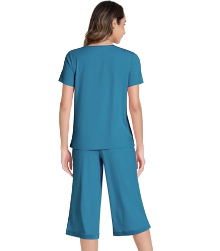 Image of NACHILA Bamboo Viscose Women's Pajamas Set Short Sleeve Pjs and Capri Pants | Soft like cloud,Breathable,Moisture wicking,Tagless