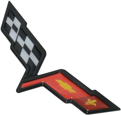 Image of 1Pcs Front Hood & Rear Fascia Crossed Flags Emblems Car 3D Badge Nameplate Decal Sticker Fit for 2005-2013 Corvette C6 (Black)