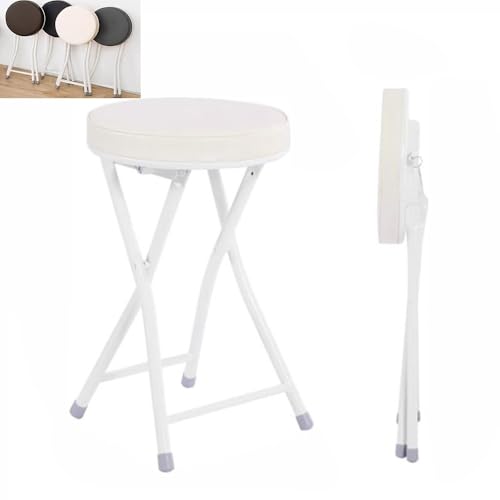 Guyifuny Taburete Plegable Alto apilable de Cuero Acolchado de 20 Pulgadas de Altura, Resistente, portátil, para Cocina, Sala de Estar, jardín, Camping, Pesca, Color Blanco.