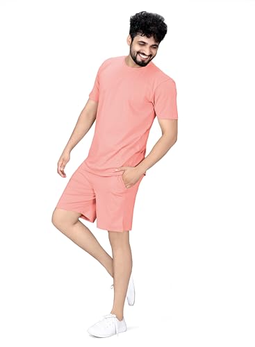 Image of ELLITI Cotton Blend Solid Casual Round Neck Half Sleeve Oversized Co-ord Set Men's, Pyjama Set, Sleepwear Loungewear T-Shirt and Shorts Combo for Men, Night Wear for Men, Night Suit for Men's