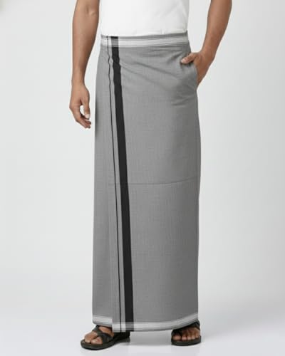 Image of TUNI MANI Kerala Style Men's Cotton Welcro Pocket Dhoti, Vesti /adjustable for all size (Single Dhoti)