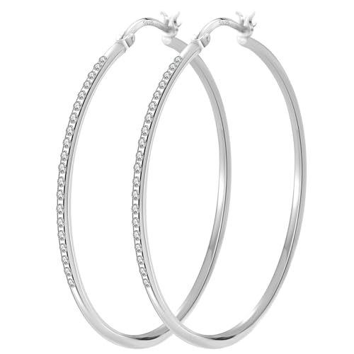 Boucles d'oreilles créoles argent femme fines diamants S925