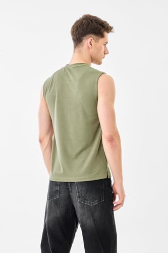 Image of SNITCH Men's Sleeveless Slim Fit T-Shirt | Ribbed Texture & Breathable Fabric | Polyester Blend Material with Stretchability | Casual Wear for Layering & Everyday Use