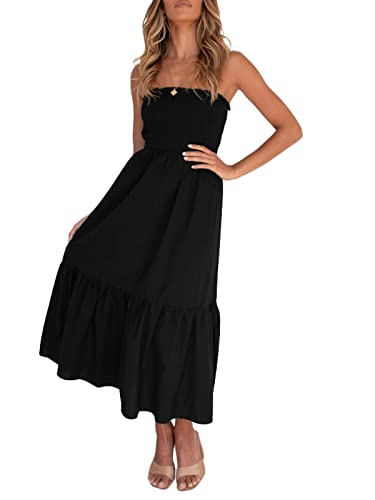 Image of ZESICA Women's Summer Boho Strapless Maxi Dress 2026 Casual Off Shoulder Smocked Flowy A Line Beach Holiday Long Dresses