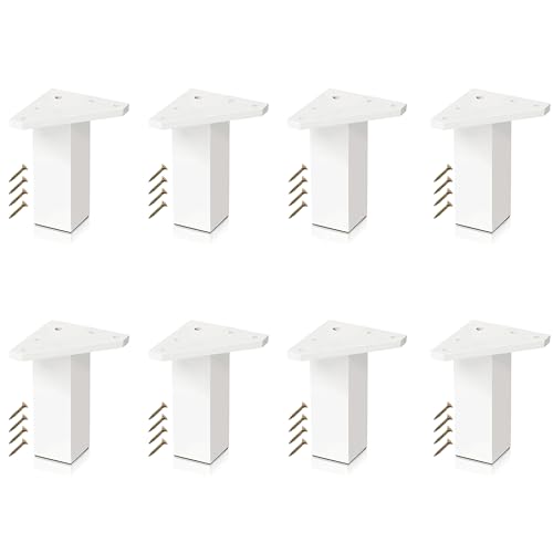 Kukicu White Furniture Legs - Set of 8 With Screws, Height: 4 Inches/10 cm - DIY Table Legs