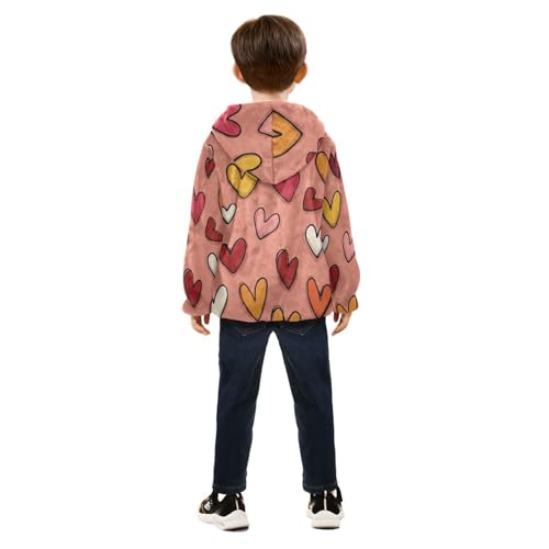 Colorful Hearts on Pink Toddler Fleece Jacket Girl Boys Hooded Fleece Jacket Coat Warm Outwear Zip-up 3-10T4