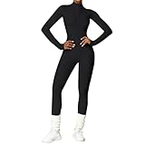duaicnvow Mono Deportivo Mujer Ajustado Jumpsuit Yoga，Leggins 3D Anticelulitis Mujer Push Up，Manga Larga con Cremallera Ropa Deportiva Elásticos Mono de Gimnasio Acanalados Entrenamiento Fitness