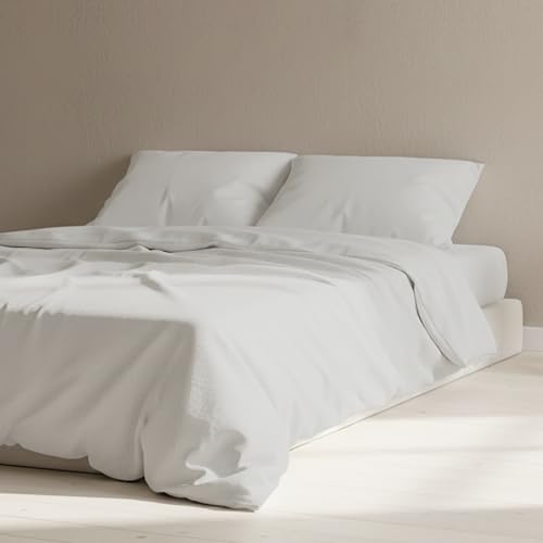 Image of The Linen Company NY 100% Cotton Percale – Single Duvet Cover, Light, Cool & Crisp Hotel Feel, Breathable, Skin-Friendly, Lightweight, Temperature-Regulating Bedding for Luxurious Sleep (Light Grey)