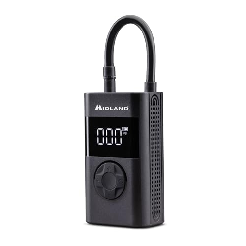 Midland - ENERPUMP | Compresor de Aire portátil 150 PSI/10 Bar, Batería 4000 mAh+Batería Externa, Inflado Rápido Motocicleta, Bicicleta, Coche, Globos, Colchón