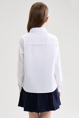 SOLOCOTE Girls White Dress Shirt Long Sleeve School Uniform Blouse Formal Button Down Top for Big Kids3