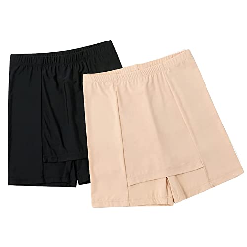 pohdhk Doppellagige Sicherheitsshorts aus Eisseide im vorderen Schritt, Sicherheitshose für Frauen (XL, Beige+Schwarz) Cover