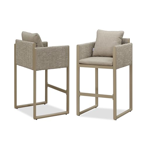 Image of PURPLE LEAF Outdoor Bar Height Stools Elliptical Leg Set of 2, Champagne