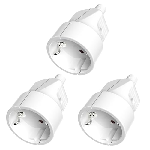 HITRENDS Lot de 3 couplages Schuko blancs - Connecteur allemand avec prise de terre pour usage intérieur - Prise Schuko