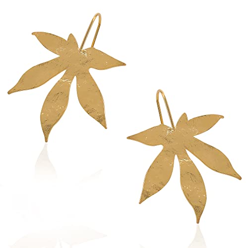 Gold Leaf Earrings for Women Lightweight Statement Palm Leaves Drop Dangle Fall Earring Ginkgo Dangling Monstera Big Filigree Boho Hook Jewelry Birthday Valentine's Day Gift