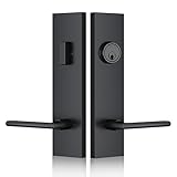 SNBTLA Matte-Black Front Door Handle - Modern Entry Door Lock Set with Deadbolt,Exterior Door Lever 3 Keys for Left & Right Hand Door (Black)