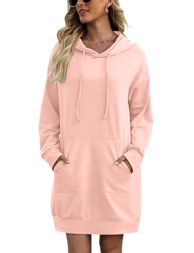 Image of Quenteen Women Hoodies Dress Hooded Sweatshirts Dress Casual Long Sleeve Tunic Dress Oversized Sweatshirts with Pocket