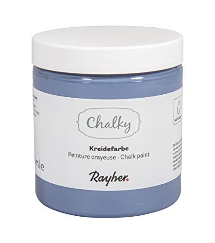 Rayher Chalky, Kreidefarbe auf Wasserbasis, taubenblau, für Shabby-Chic, Vintage- und Landhaus-Stil-Looks, Dose 230 ml, 35048370