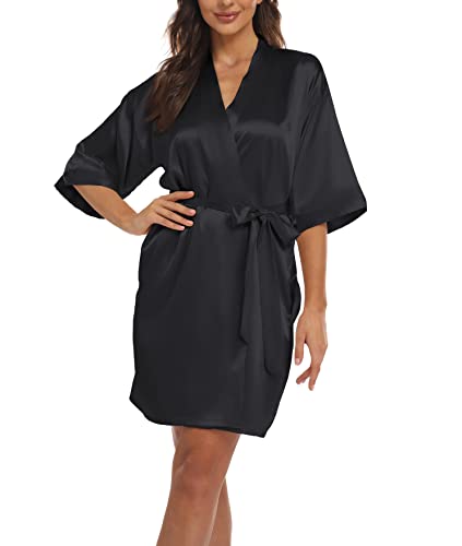 Teemie Damen Morgenmantel Bademantel Satin Kimono Robe Nachtwäsche Mit...