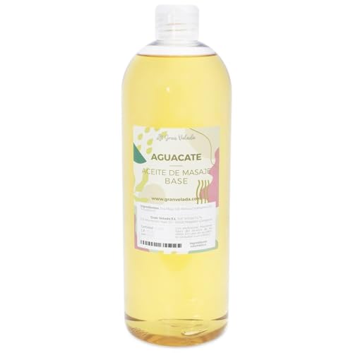 Aceite Masaje Base Aguacate de Gran Velada | 1000ml|Fácil de Enriquecer con Aceites Esenciales para un Masaje Exclusivo | Elaborado con Aceite de Soja y Aguacate | Disfruta de una Piel Nutrida