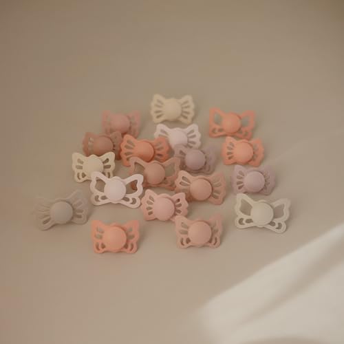 Image of FRIGG Lucky Symmetrical SilkySoft Silicone Baby Pacifier | Made in Denmark | BPA-Free (Cedar /Baby Pink, 0-6 Months)