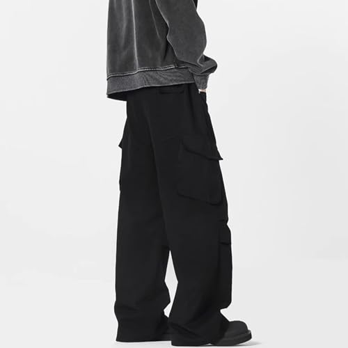 Lounge Pants Men with Cargo Pockets,Straight Leg Streetwear Hip Hop Pants Fashion Skater Long Trousers3