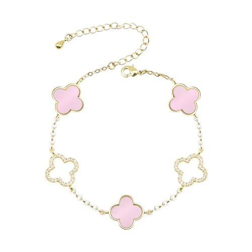 Clover Bracelet for Women 18k Gold Plated Silver Lucky Four Leaf Link Chain Bracelets Charm Trendy Jewelry Gifts for Women