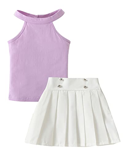 Disaur Little Girl Summer Skirt Sets (1-5T) Toddler Girls' Sleeveless Tops + Pleated Skirt 2-Piece Suit Preschool Clothes (Purple,18-24Months) #TOP16