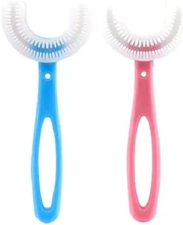 Cepillo de dientes en forma de U para niños rosa de 12 cm que limpia toda la boca en segundos