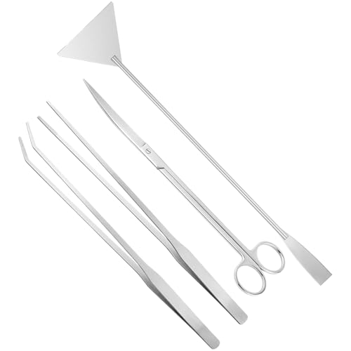 Aquarium Werkzeuge,4-teiliges Terrarium Reinigungsset - Lange Schere Spatel Pinzetten Set Für Tägliche Pflege Büro Schreibtisch Anfänger Bepflanzung Algen Zuhause Und Bonsai