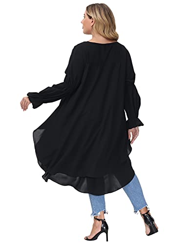 Hanna Nikole High Low Tops For Women Long Sleeve Peplum Blouses Plus Size Tunic Tops Shirts Dress 16W Black #TOP3