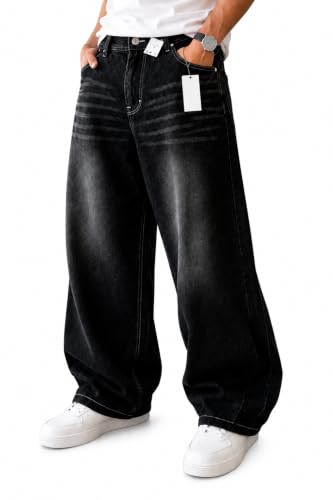 KULAKAS Men's Black Baggy Wide Leg Jeans - Image 2