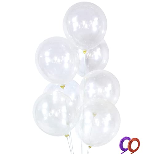 Image of Clear Latex Balloons 100 Pack 12 Inch Transparent Party Balloons with 2 Rolls of Ribbon Clear Round Helium Balloons for Birthday Wedding Baby Shower Party Decorations Supplies (Transparent balloons)
