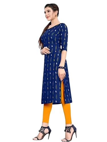 Image of Women's Printed Crape Straight Kurti, 3 /4 Sleeve, Casual Wear, Pack of 4 (Brown, Blue, Green, Black)
