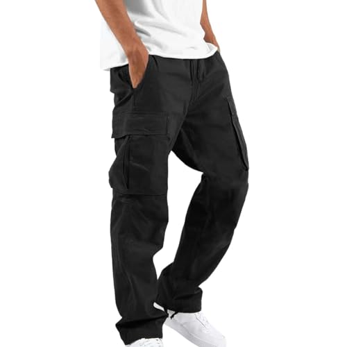 Baggy Cargo Pants Men Elastic Waist Drawstring Relaxed Fit Work Pants Casual Straight Leg Hiking Pant with Pockets