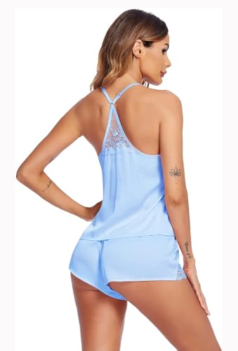 Image of BROIDEN Womens Sexy Lingerie Silk Pajamas Cami Shorts Set Lace Nightwear Sleepwear Babydoll